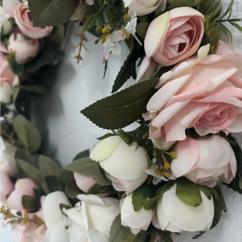 English Garden Cottage Wreath Farmhouse Roses Small Adorable Pink Wt Final Sale